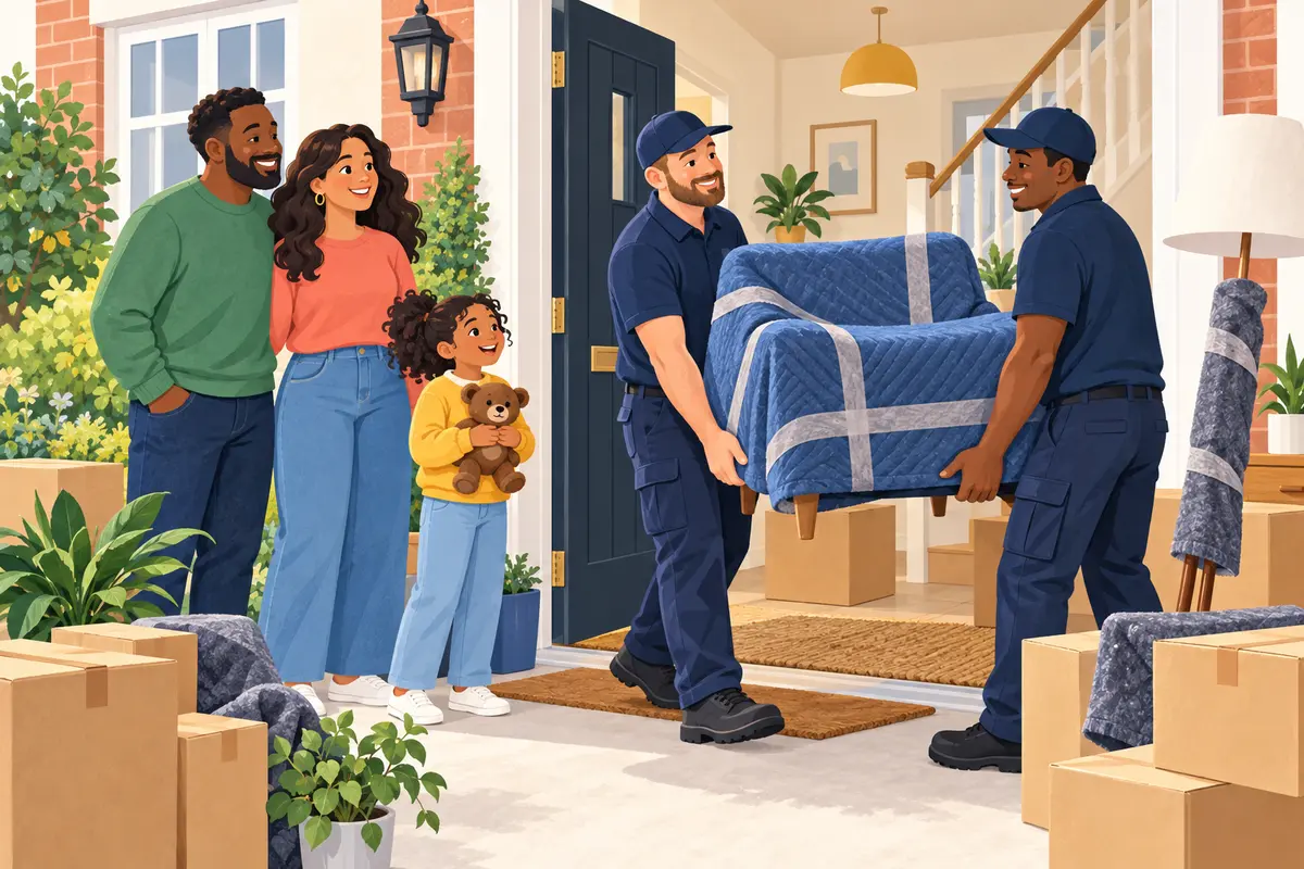 Family settling into a new home with help from Expert Movers